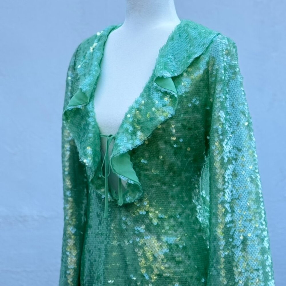 Self Portrait Acid Green Sequin Midi Dress Size 6